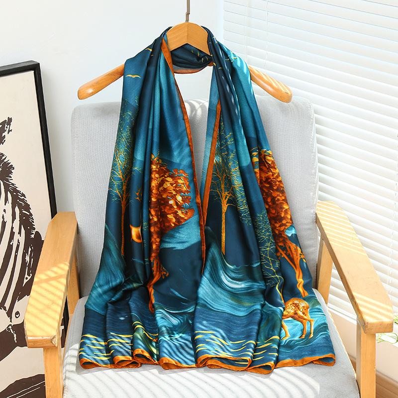 Summer silk scarf women's print lengthened thin shawl with decorative scarf sun protection beach towel Fashion Refined-inspired Casual Scarf