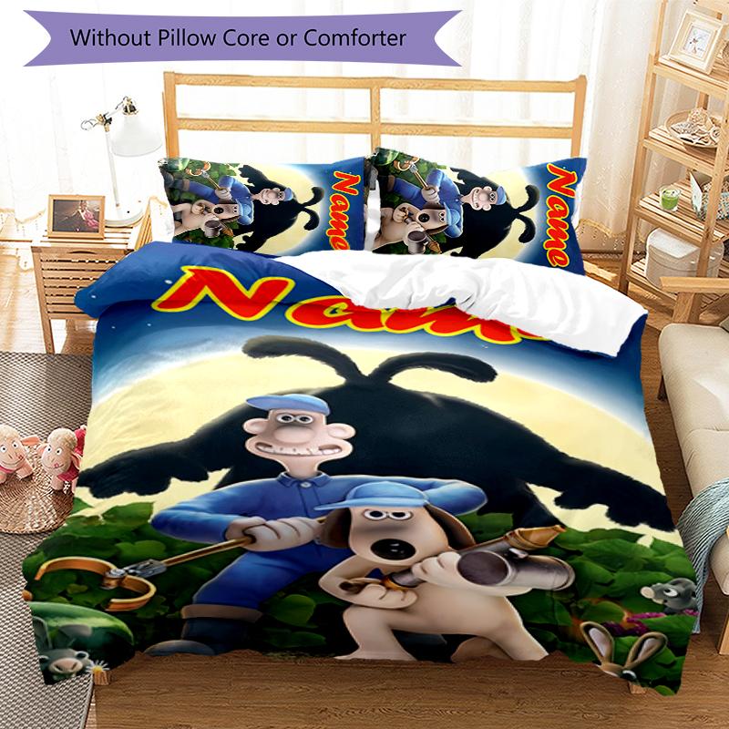 3pcs Custom Name Wallace and Gromit Bedding Set Duvet Cover Closure Includes 1 Duvet Cover & 2 Pillowcases for All Seasons Bedroom Decor