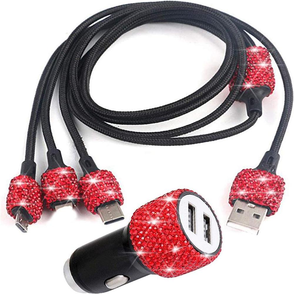Dual USB Car Charger Bling Bling Handmade Rhinestones Crystal Car Decorations for Fast Charging Car Decors for iPhone/Samsung