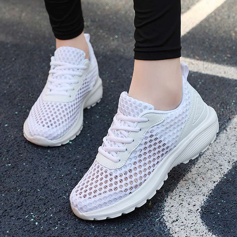 Sommer Hohlmaschen Atmungsaktive Lässige Sportschuhe für Damen Weiß Weiche Sohle Leichte Laufschuhe Einzelne Mesh-Schuhe