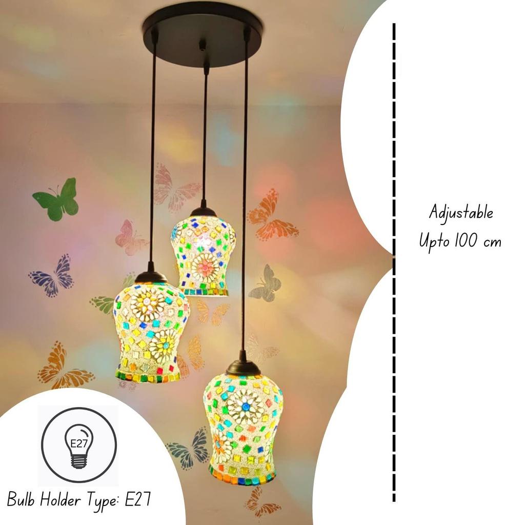 Classical Hanging Glass Mosaic Multi 3 Light Chandelier Pendants Ceiling Lamp (Multi Mosaic)
