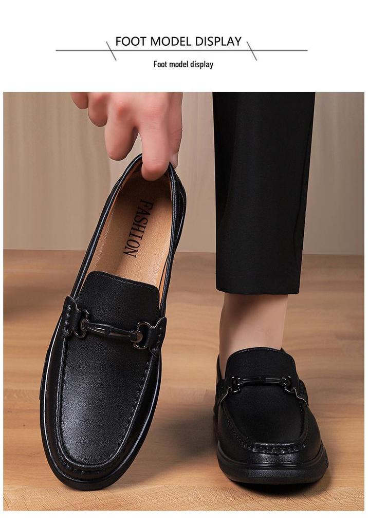 Men's Genuine Leather Loafers: Spring & Autumn British Style Slip-Ons, Business Casual, Rubber Sole, Large Size 47