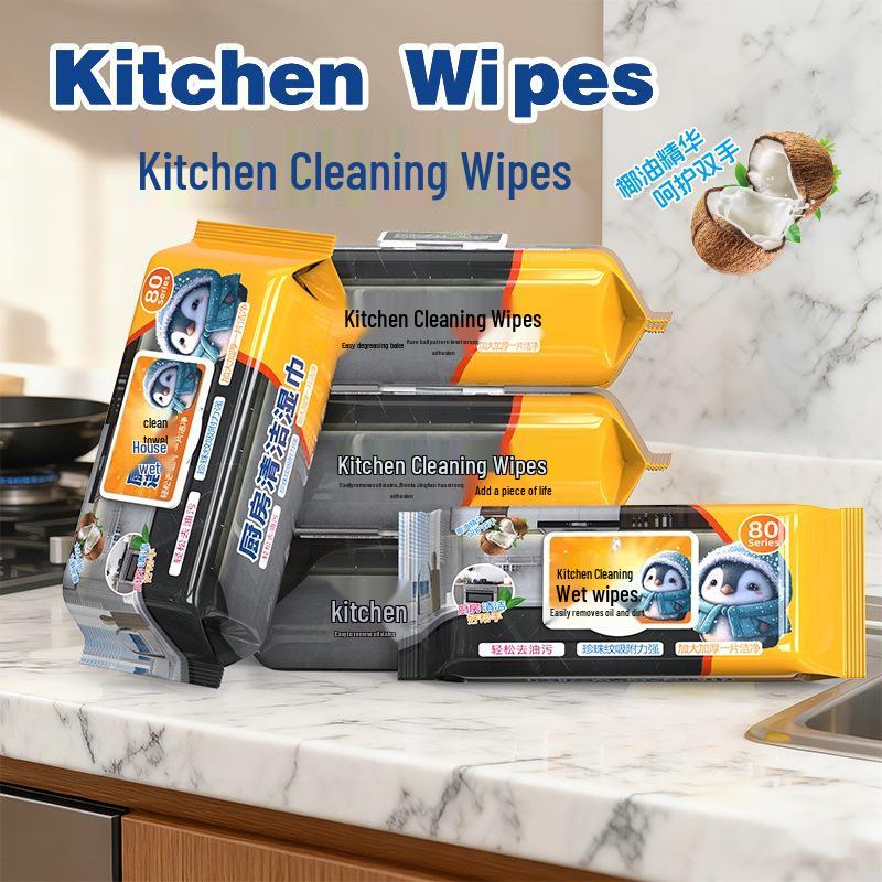 Hanging Kitchen Heavy-Duty Range Hood and Oil Stain Removal Wet Wipes, Large and Thick