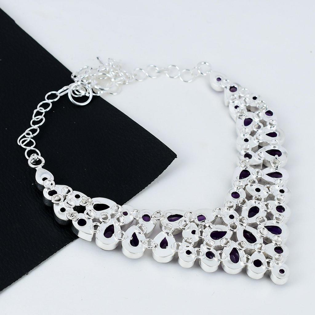 Colier Handmade din Piatră Prețioasă Ametist Natural Argint Sterling 925 Electroformat, Ametist Argint Pentru Soție Colier Unisex, Cadou Pentru Mamă