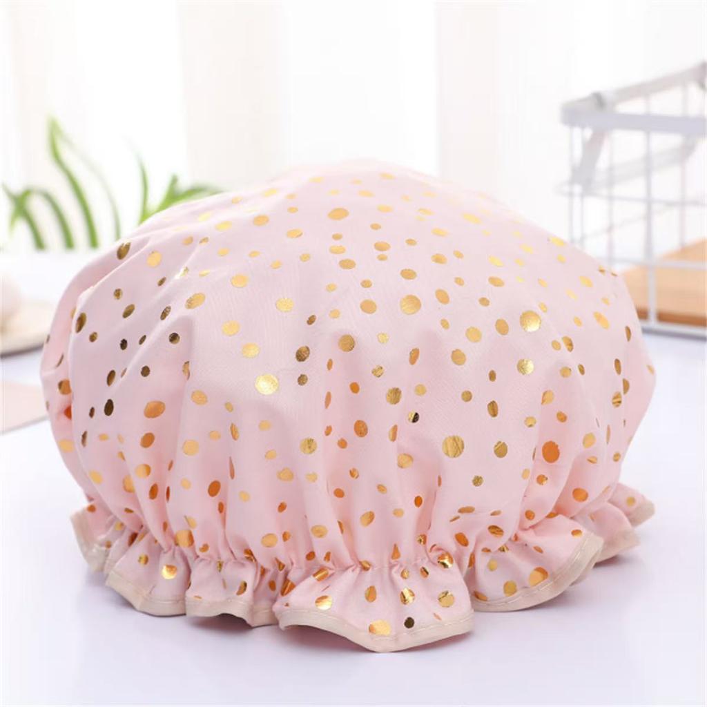 Shower Cap Waterproof Hair Cap Hot Gold Printed Polyester Cotton Shower Cap Bath Lady