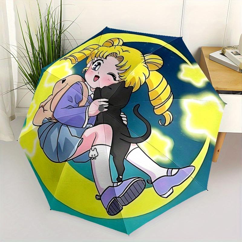 

1pc Sailor Moon Inspired Automatic Folding Umbrella - Portable 3-Fold Design with 8 Iron Ribs, Perfect for Outdoor Use, Festive Gifts, Travel, Da