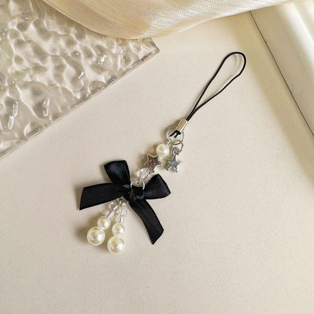 Bowknot Bow Phone Strap Pearl Mobile Phone Chain Pearl Phone Pendant  Telephone Jewelry
