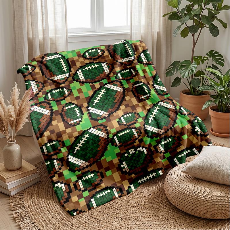 Football Pixel Pattern Theme Blanket Lightweight Warm Flannel Blanket Decorative Throw Blanket for Home Decoration