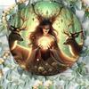 Celtic Goddess Reindeer Metal Art Decor Round Wall Sign Home Gift