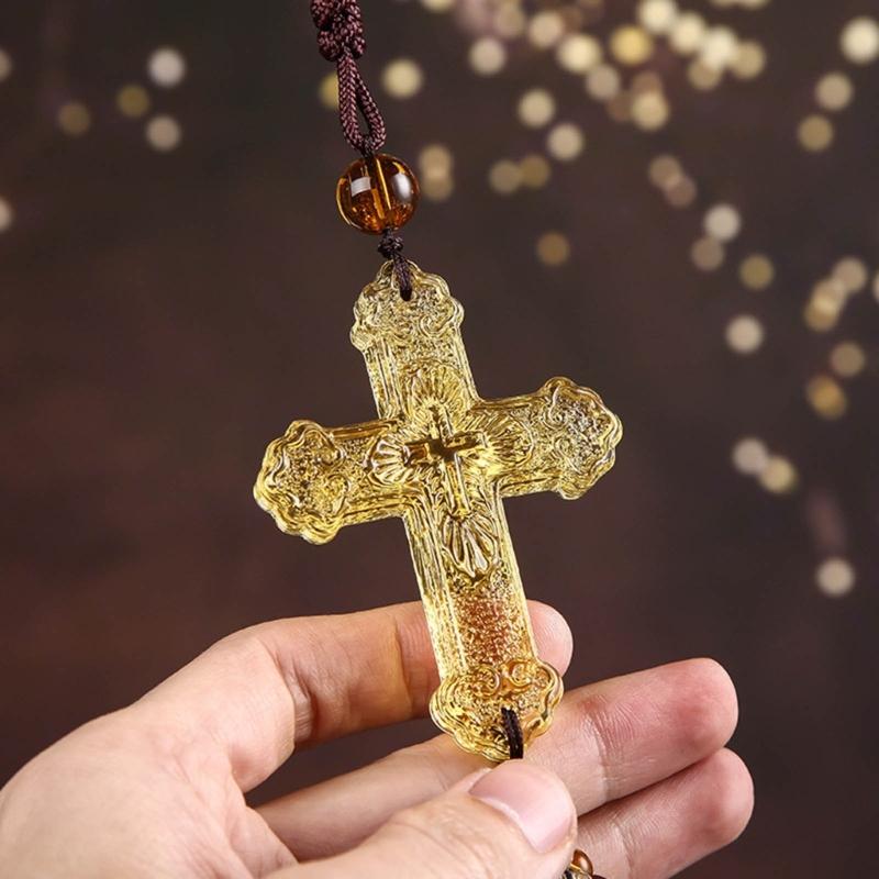 Crystal Cross Pendant Decorative Charm Ornament Crafts Household Decoration for Indoor Outdoor Traveling Car Decoration