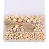 Set of 485 Bulk Natural Wooden Beads Set Assorted Sizes Round Bead with Storage Box DIY Crafts Jewelry Making Supplies
