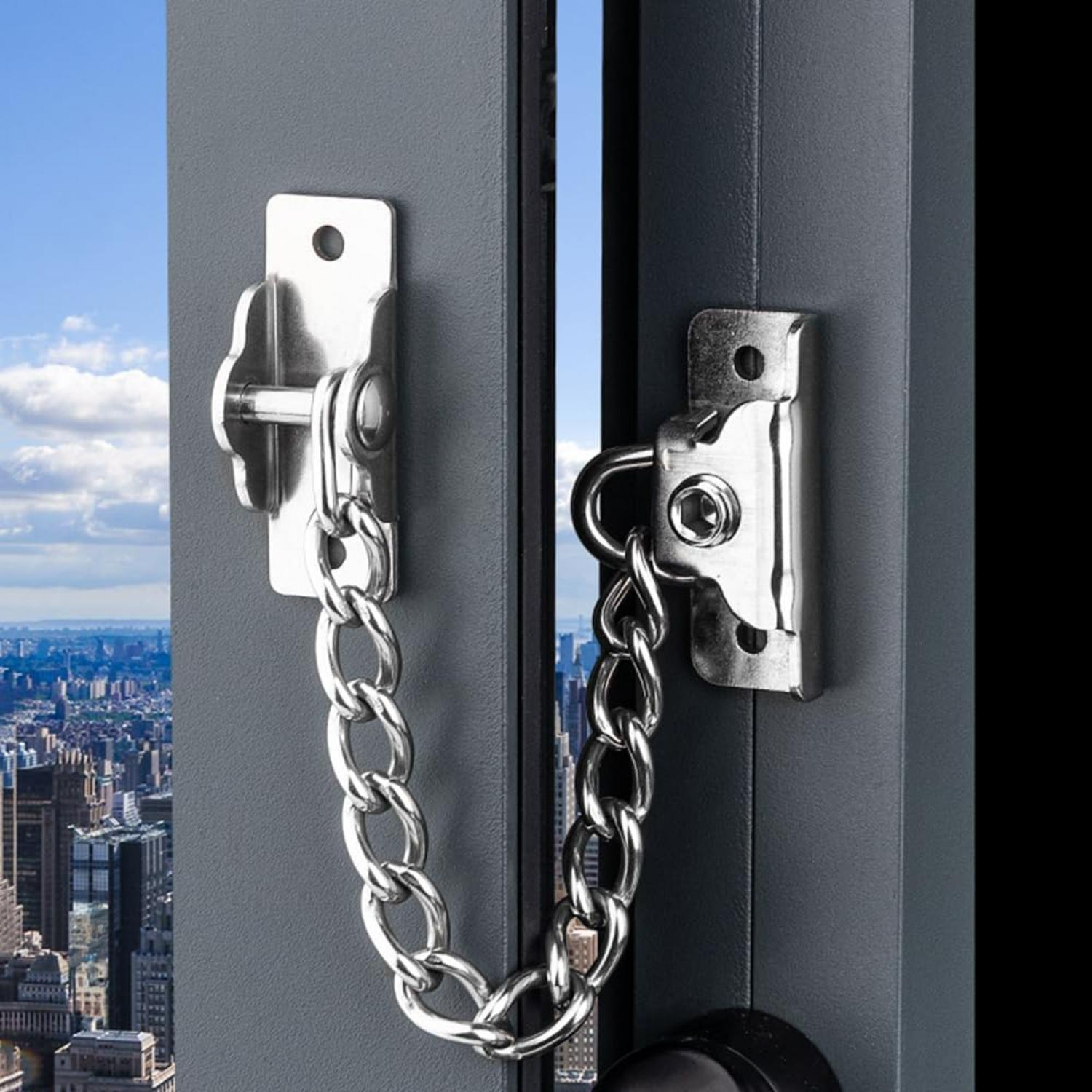 Stainless Steel Window Chain Lock,Sliding Limiter Lock,Guard Door Restrictor Child Window Safety Security Chain Lockfor Flat Open Windows Anti Theft
