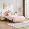 Gestoffeerd Bedframe met Verstelbaar Hoofdbord, Fluwelen Bed met Houten Lattenbodem, Geen Boxspring Nodig, Eenvoudige Montage, 90x200cm, Roze,DE601090PK