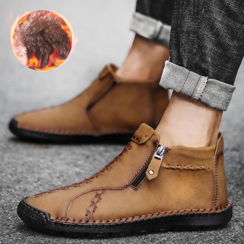 Mens Large Size Handmade Genuine Leather Men Boots Comfortable Ankle Boots for Men Casual Shoes Autumn Winter Men Shoes