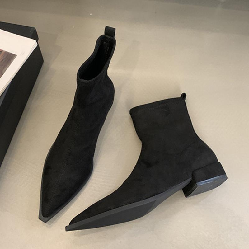 Mode Liyke Designer Vintage Stiefeletten Damen Herbst Winter Spitzschuh Dünne Quadratische Absätze Schuhe Modern Kurz Botas Zapatos De Mujer