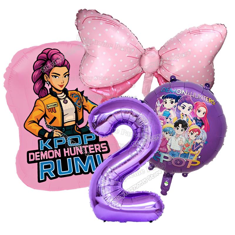 Kpop Demon Hunters Birthday Balloons Decoration Zoey Rumi Mira Girl Party Number Balloons Set Party Favor Home Decor Kids Gift