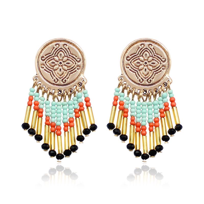Bohemian Pearl Tassel Earrings: Retro, Engraved, Ethnic Handmade Jewelry