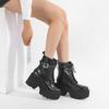 Gdgydh Modern Boots Woman Shoes Gothic Metal Decoration Black Boots Women Heel Sexy Chain Chunky Heel Platform Footwear Zipper