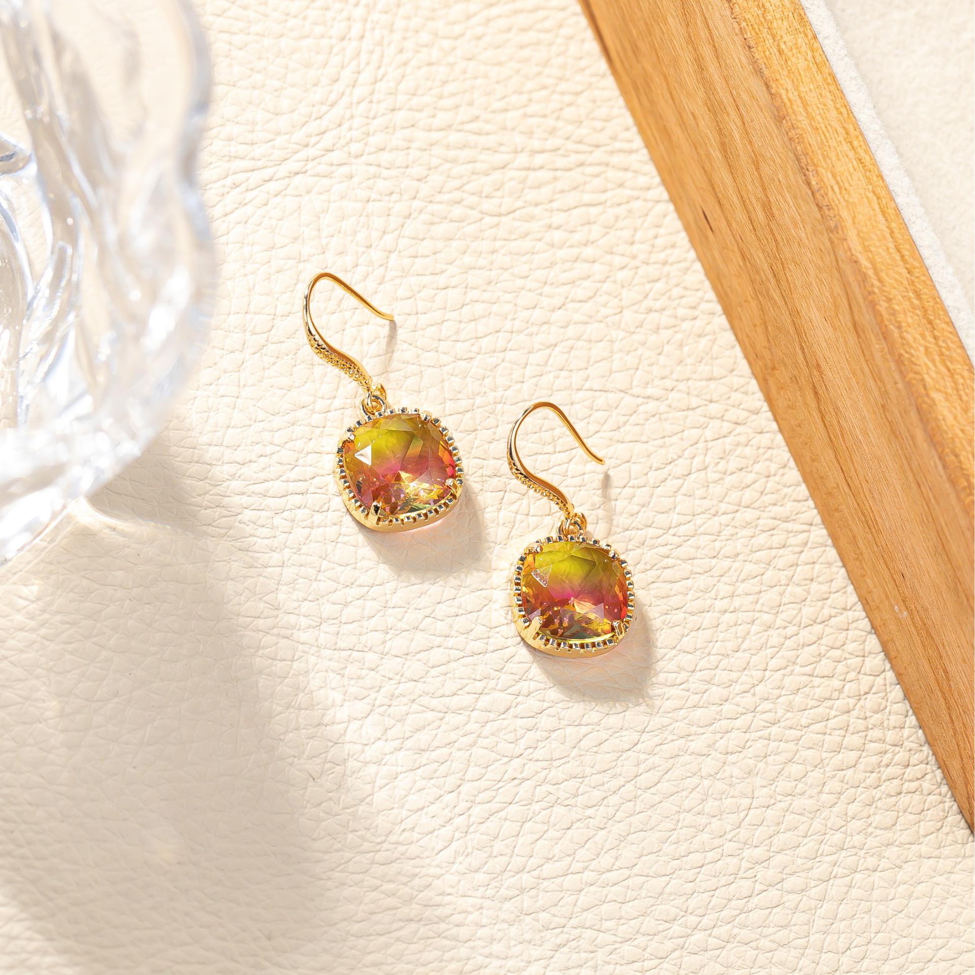 Elegant Gradient Zircon Tourmaline Earrings for Women - Retro, Colorful, Light Luxury Design