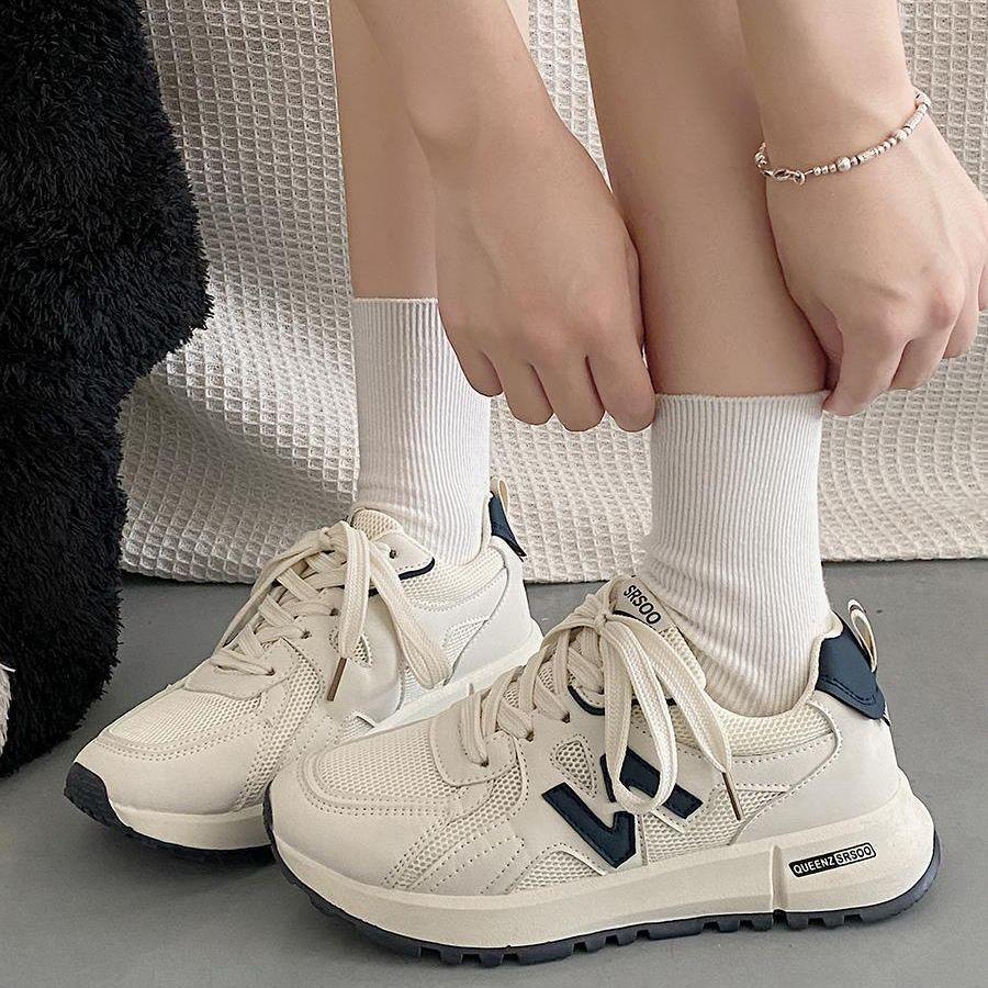 Hongkong-Stil vielseitige Explosion dicksohlige super angesagte kleine weiße Schuhe Damen 2025 neu Sommer leicht lässig atmungsaktiv Sportschuhe