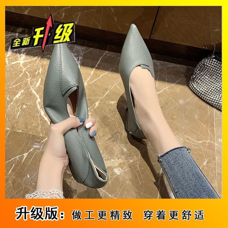 

2025 осень новые поздний вечерний бриз нежные туфли средний каблук туфли Мэри Джейн женские плоские универсальные остроносые одинарные туфли женский толстый каблук 40