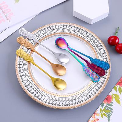 Mini cucchiaio in acciaio inox con manico per mescolare, design a forma di rosa, facile da usare