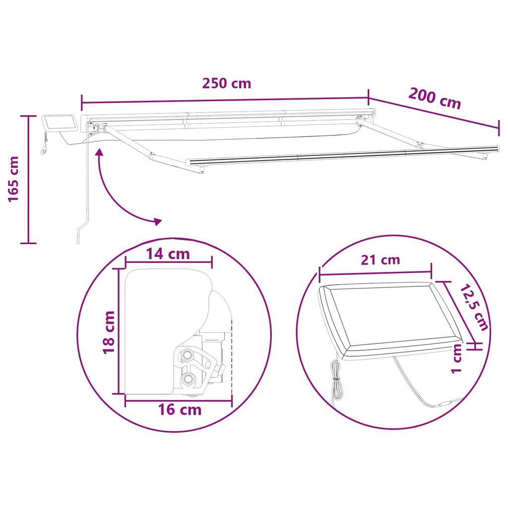 Manual Awning Frame with LEDs Sand 2.5 X 2 M