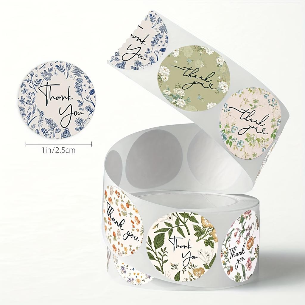 500 Stickers Per Roll, Floral Thank You Sticker Roll, Instagram Style, Nordic Style, Fresh Green Label Stickers, 8 Different Designs