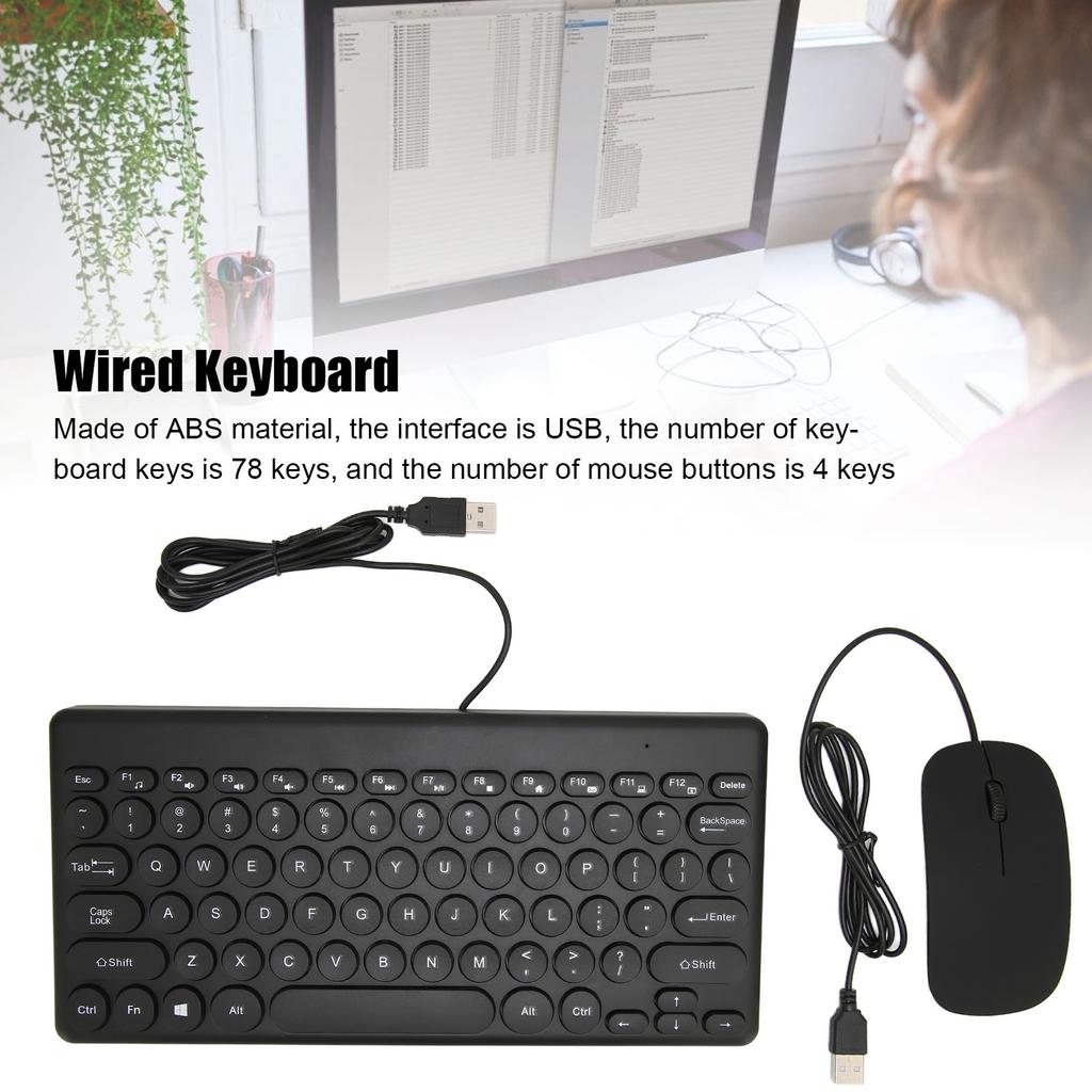 Keyboard Mouse Combo Comfortable Ergonomics Power Saving 78 Keys Round Keycap 4 Mouse Buttons Wired Computer Supplies