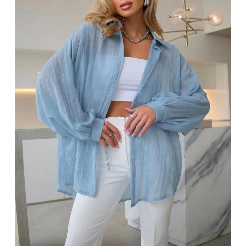 Casual Fashion Loose Women Shirts Long Sleeve Basic Office Blouse Sweet Spring Summer Tops Simple Solid Color Women's Clothing