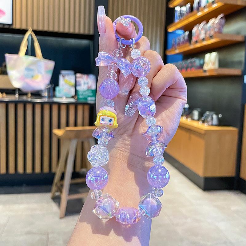 Kawaii Cute Bubble Mart Beaded Phone Chain Cartoon Keychian Pendant Backpack Decoration Accessories  Diy Beaded Keychian