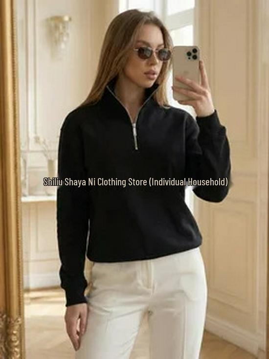 Autumn/Winter Oversize Lapel Half-Zip Slimming Hoodie - Comfy Outdoor Commuter Top