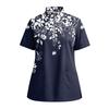 Women's Short Sleeved Printed V-neck Buttonable Side Slit Top T-shirt
