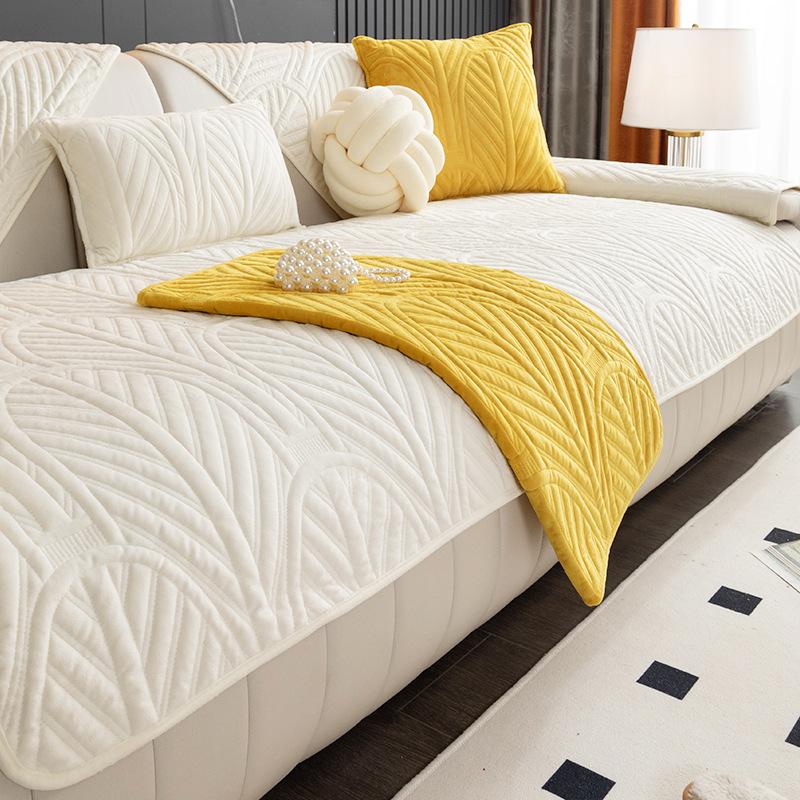 Plush Sofa Cushion Winter Sofa Cover Towel Thickened Sofa Cushion Simple Cream Style Non-Slip Sofa Cover Cloth