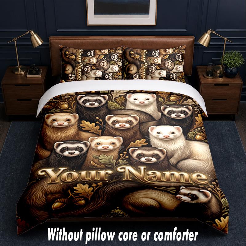 Set Biancheria da Letto 3 Pezzi Tema Natura Foresta, 1 Lenzuolo Sotto con Angoli & 2 Federe Biancheria da Letto Personalizzata per la Casa
