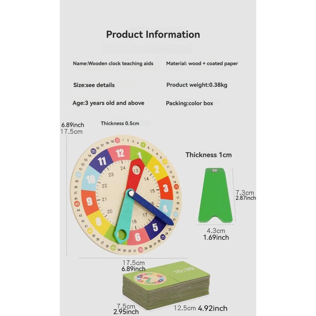 Wooden Clock Model Teaching Aid Learning Clocks with Cards Kindergartner Toy for Game Interaction Time Cogn