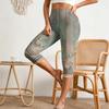 Women's Elastic Waist Casual Capri Pants Slim Fit Cropped Trousers with Side Slits and Geometric Pattern Design for Everyday Wear