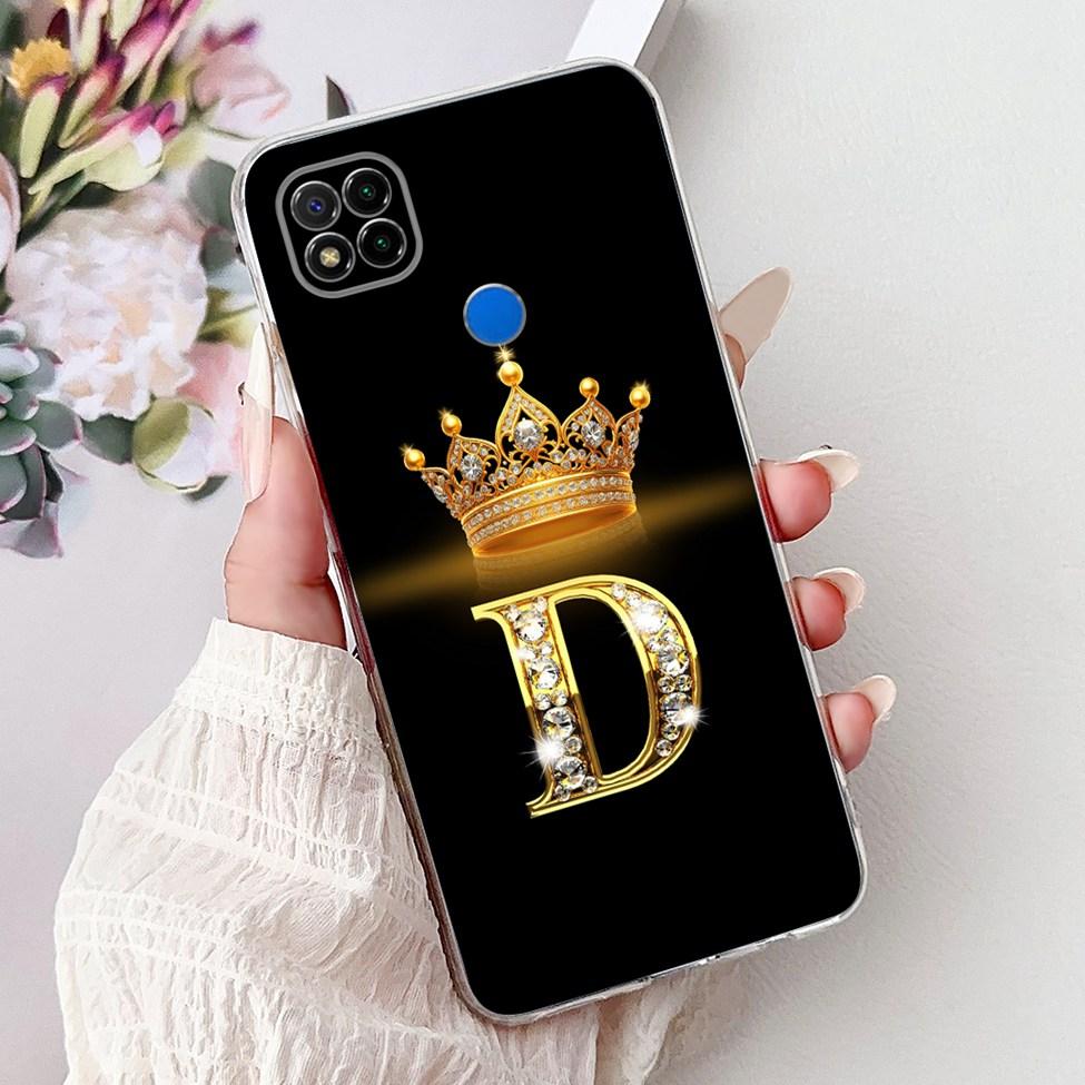 Clear Casing For Redmi 9C NFC Cover Redmi 9C Case Transparent Fashion Luxury A-Z Letters Crown Soft TPU Phone Case