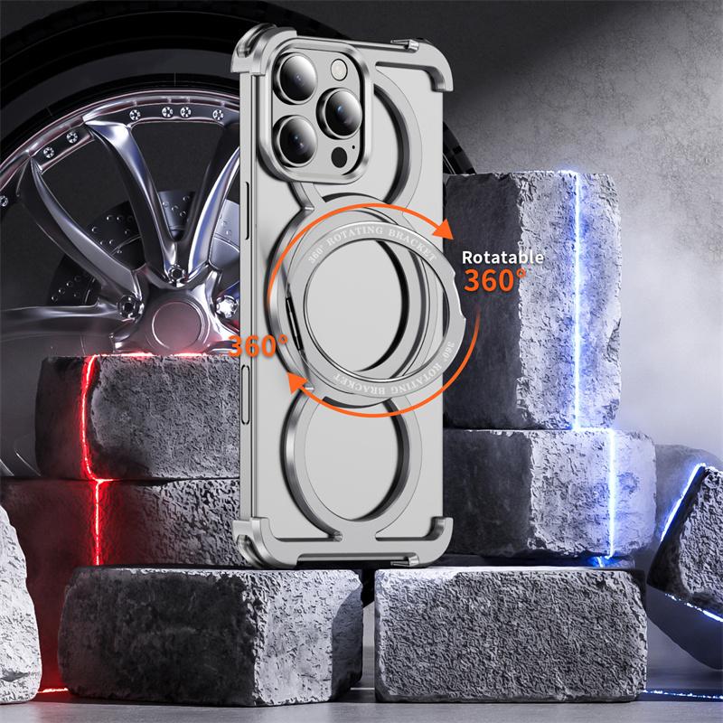 Metal Frame Magsafe 360 Rotate Holder Aluminum Phone Case For iPhone 13 14 15 16 Pro Max Plus Wireless Charging Shockproof Cover