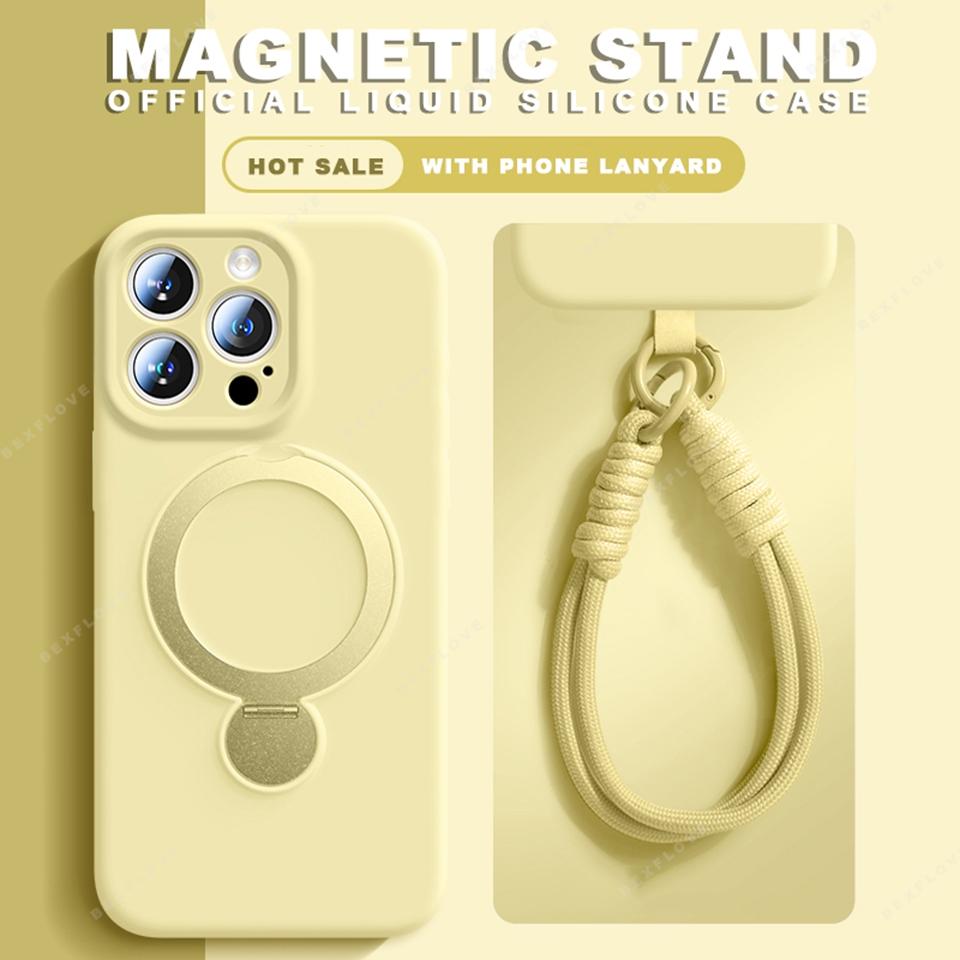 

Magnetic Liquid Silicone Lanyard Phone Case For iPhone 16 Plus 13 15 14 16 Pro Max Magsafe Charge Strap Protector Soft Cover For iPhone 13 Pro