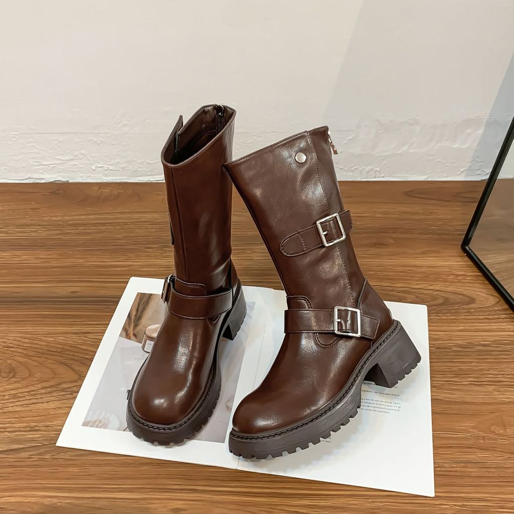 2025 winter new long tube but knee thick-soled knight boots Internet celebrity belt buckle cool women's boots retro Korean version boots