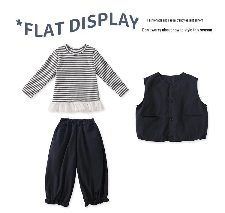 Girls' Korean Style Autumn Vest Three-Piece Outfit: Trendy, Casual, and Beautiful