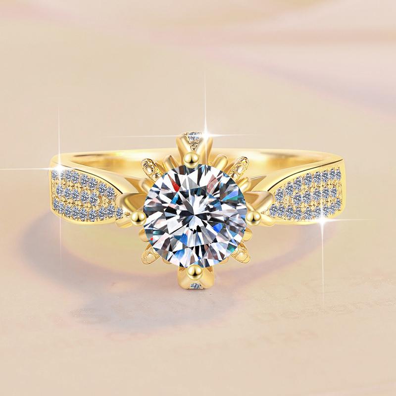 Fine Jewelry Flower Shape GRA Certificate 1Ct VVs1 Moissanite S925 Sterling Silver Gold Plated Engagement Wedding Ring for Women