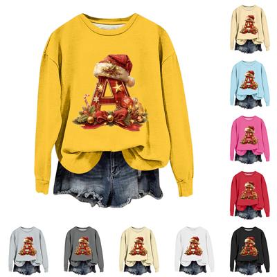 Women's Fashionable Casual Long-Sleeved Christmas Letter Print Crew-Neck Sweatshirt