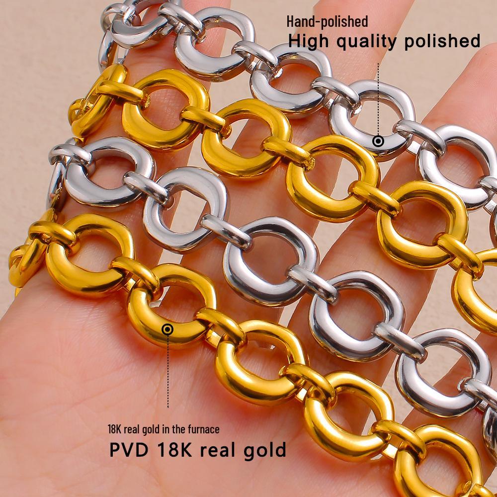 YueShi Stainless Steel Geometric Patchwork Necklace: Irregular O-Chains In Light Luxury Style