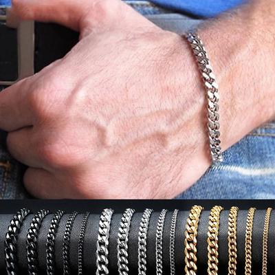 Hochwertige Edelstahl-Armbänder für Männer, leere Farbe, Punk-Bordstein-kubanische Gliederketten-Armbänder an der Hand, Schmuck, Geschenke, Trend