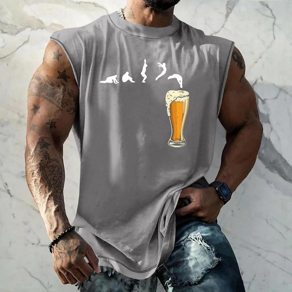 Men Sleeveless Tank Top Loose Fit Casual Streetwear Muscle Shirt with Graphic Print Texture for Sports Vacation Daily Wear