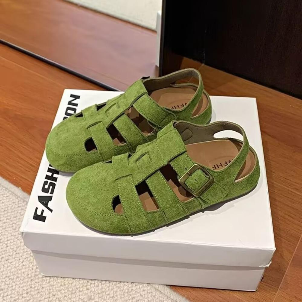 

Мода Мода Ретро Жіноче Взуття Літнє Нове Круглий Низький Хід Комфорт Універсальні Жіночі Сандалі М яка Підошва Нековзкі Плоскі Сандалі 39 зелений