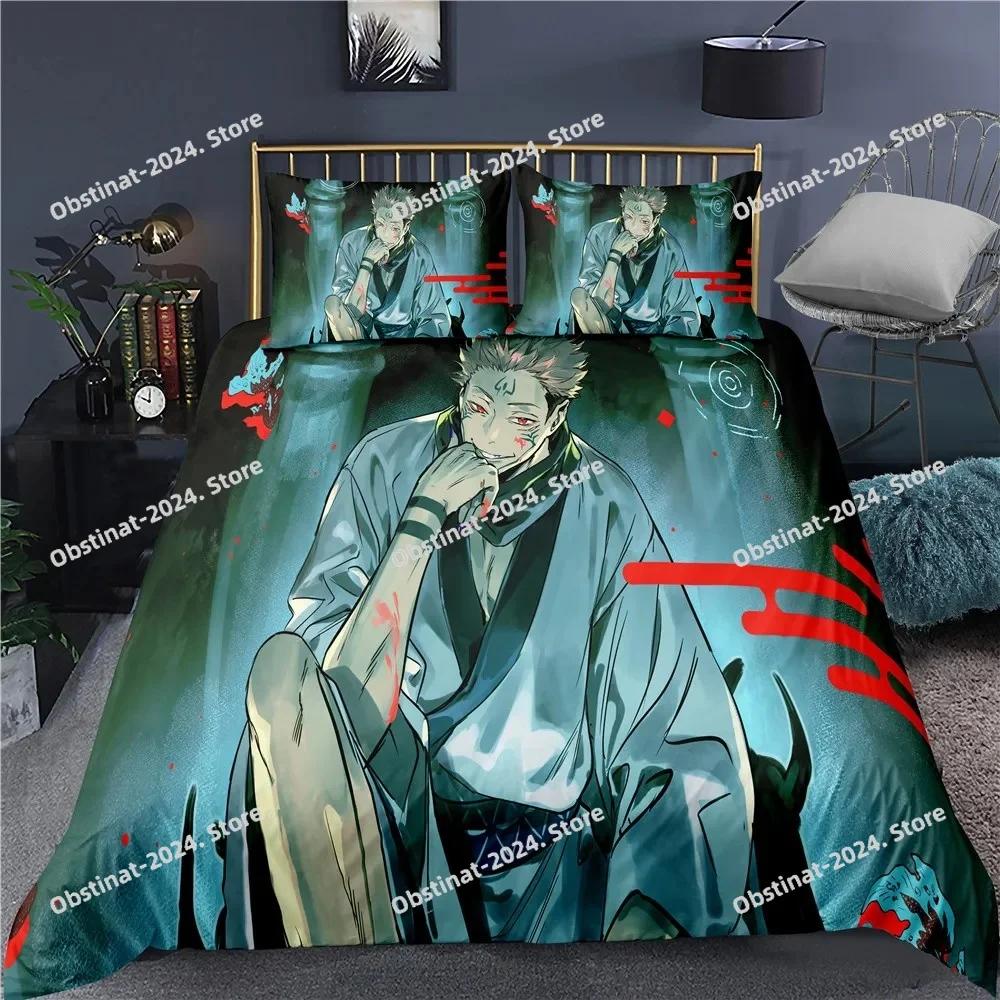 Jujutsu Kaisen Bedding Set Japan Anime Printed Bed Set With Pillowcase Bed Duvet Cover Soft Single Double Queen Super King Size