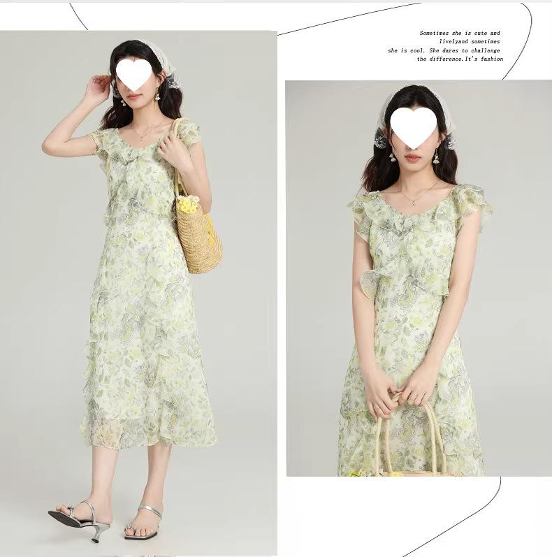 Women's French Floral Dreamcatcher Long Ruffle Collar Summer Dress 2026